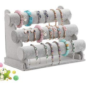 Triple Bracelet Holder Jewelry Display Stand Watch Bangle Bar Necklace Storage